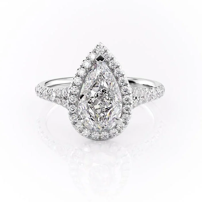 tension set engagement rings for women -Pear Cut Moissanite Engagement Ring With Halo