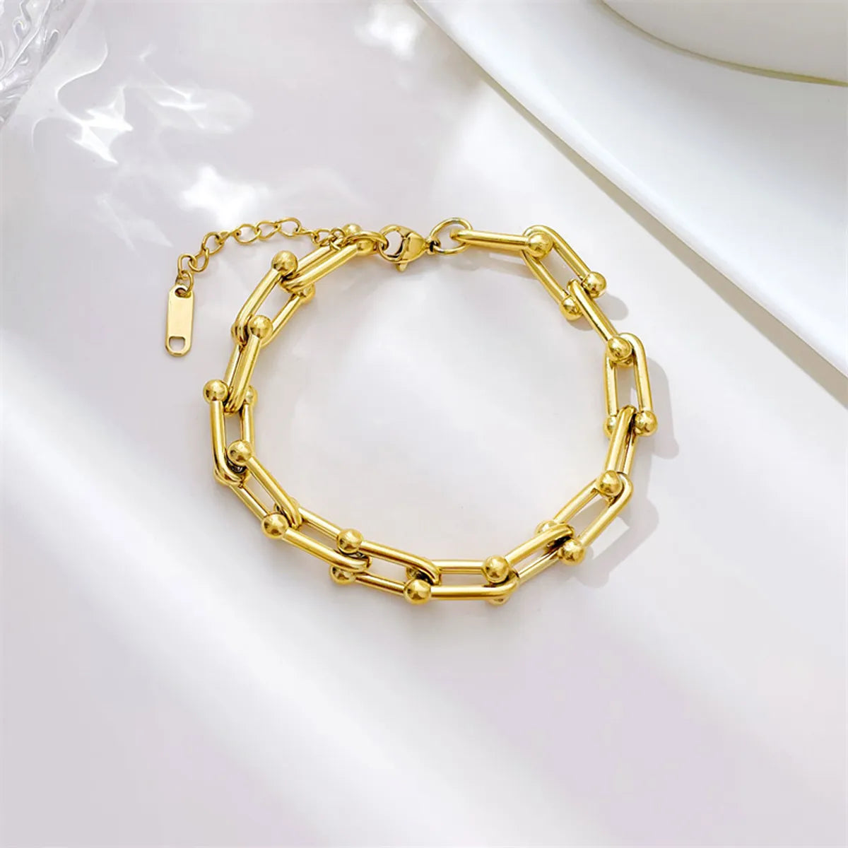 birthstone bracelets for women -Retro U Shape Stainless Steel Gold Plated Bracelets In Bulk