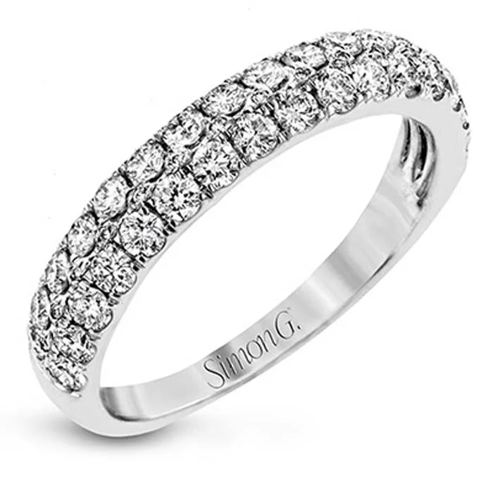 contemporary engagement rings for women -Simon G. 3 Row Shared Prong Diamond Wedding Band in 18K White Gold