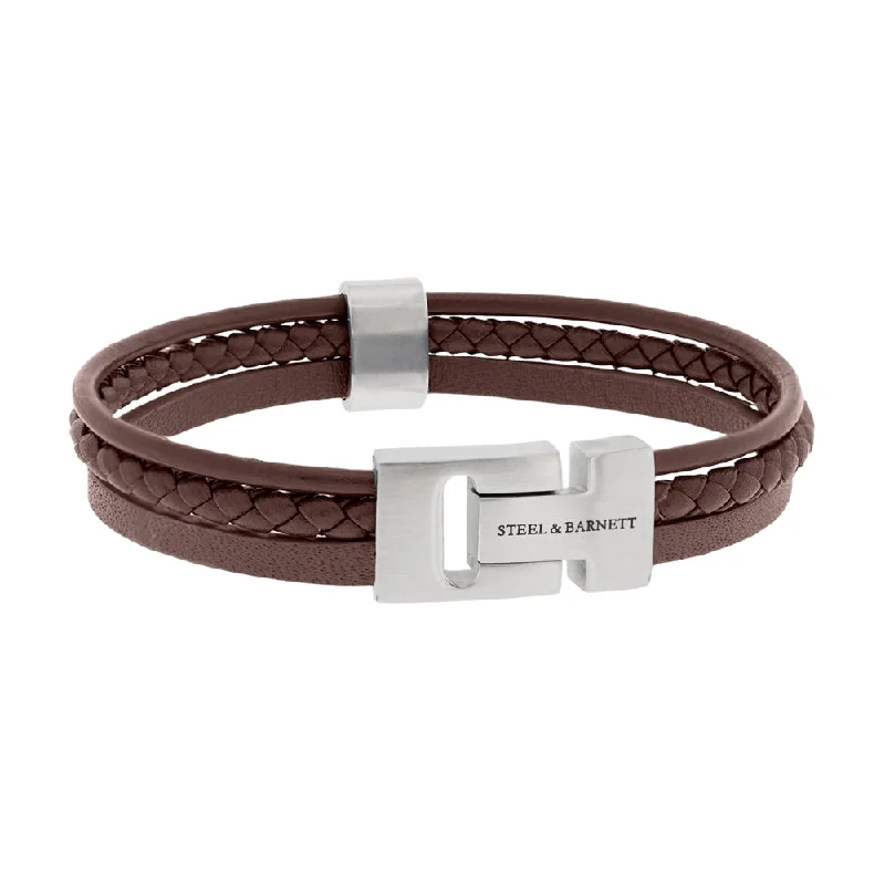 bar bracelets for women -"Casual Cole" Brown Three-Strand Leather Bracelet by Steel & Barnett