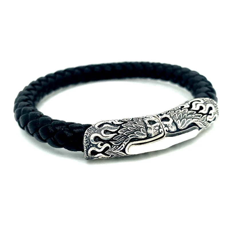 colorful gemstone bracelets for women -Braided Black Leather Bracelet - "Ramble On"