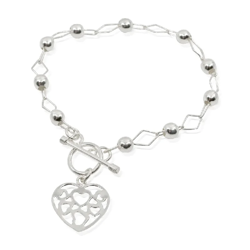 geometric bracelets for women -Silver Heart Charm Bracelet from Taxco, Mexico