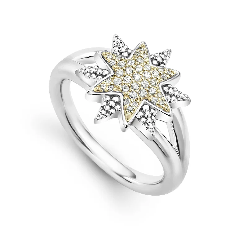 marquise engagement rings for women -North Star Two-Tone Star Diamond Ring