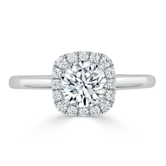 tension set engagement rings for women -Round Cut Moissanite Halo Engagement Ring