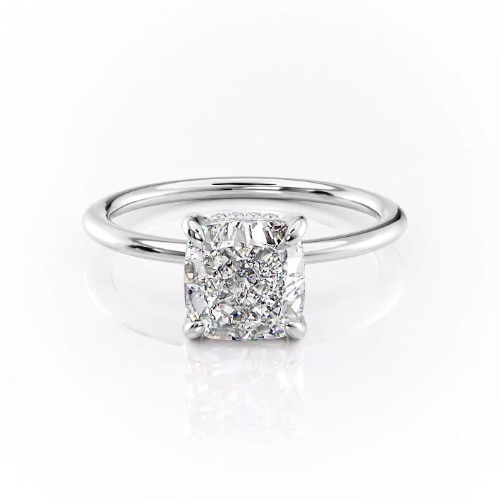 petite engagement rings for women -Cushion Cut Moissanite Engagement Ring With Hidden Halo