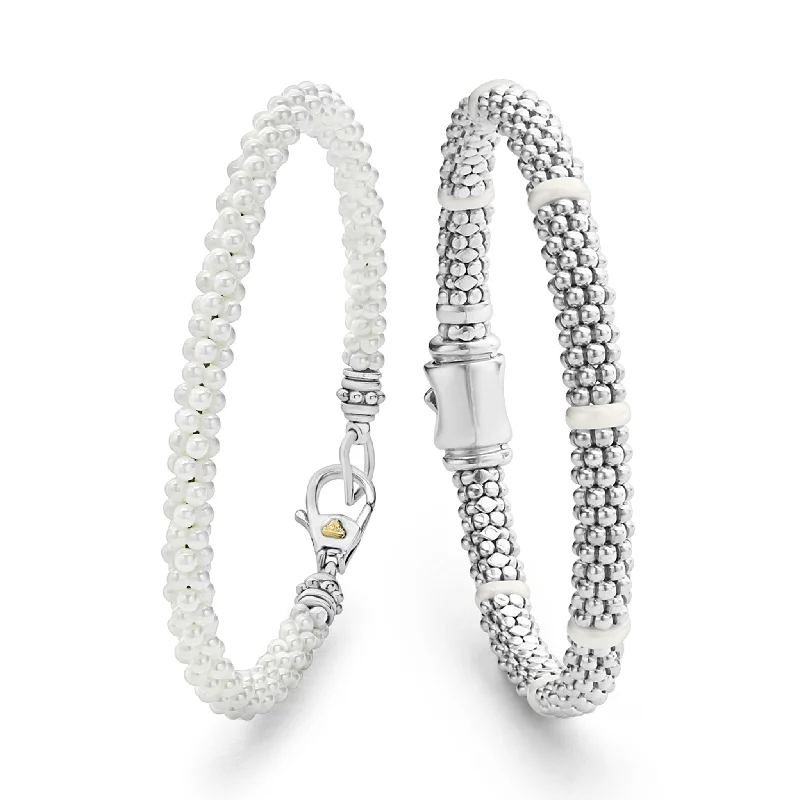 statement bracelets for women -White Caviar White Ceramic Caviar Bracelet Gift Set