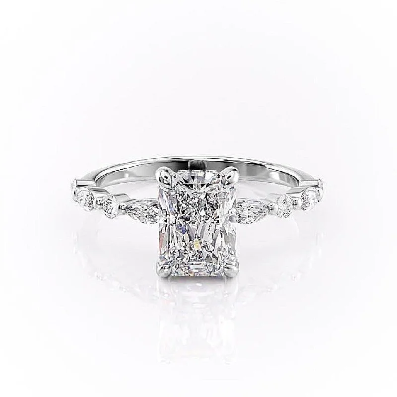 personalized engagement rings for women -Radiant Cut Moissanite Engagement Ring With Hidden Halo