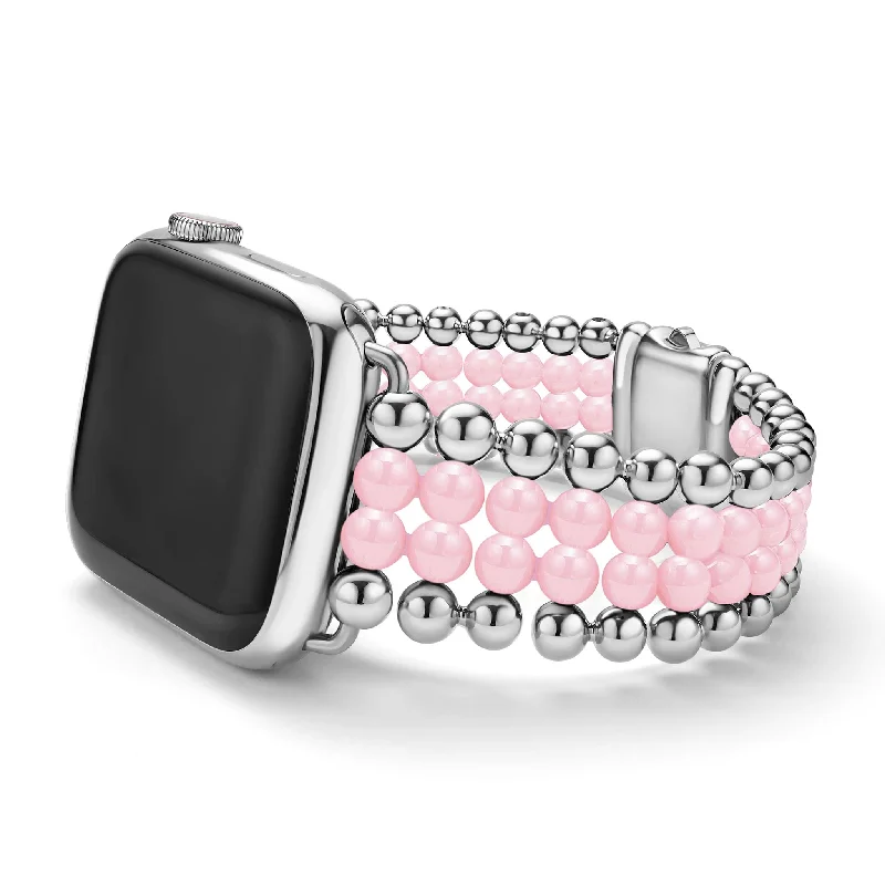 multi-strand bracelets for women -Smart Caviar Pink Ceramic and Stainless Steel Infinite Watch Bracelet-38-45mm