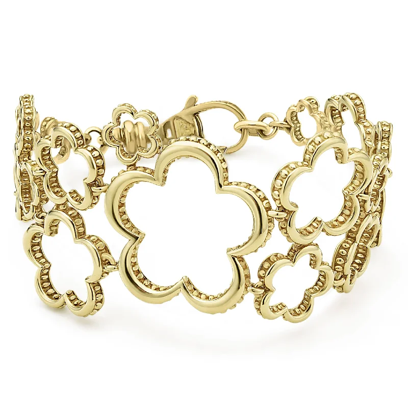 chain bracelets for women -Caviar Gold 18K Gold Floral Link Bracelet