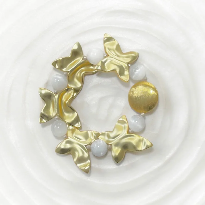 tennis bracelets for women -Gold butterflies and selenite bracelet