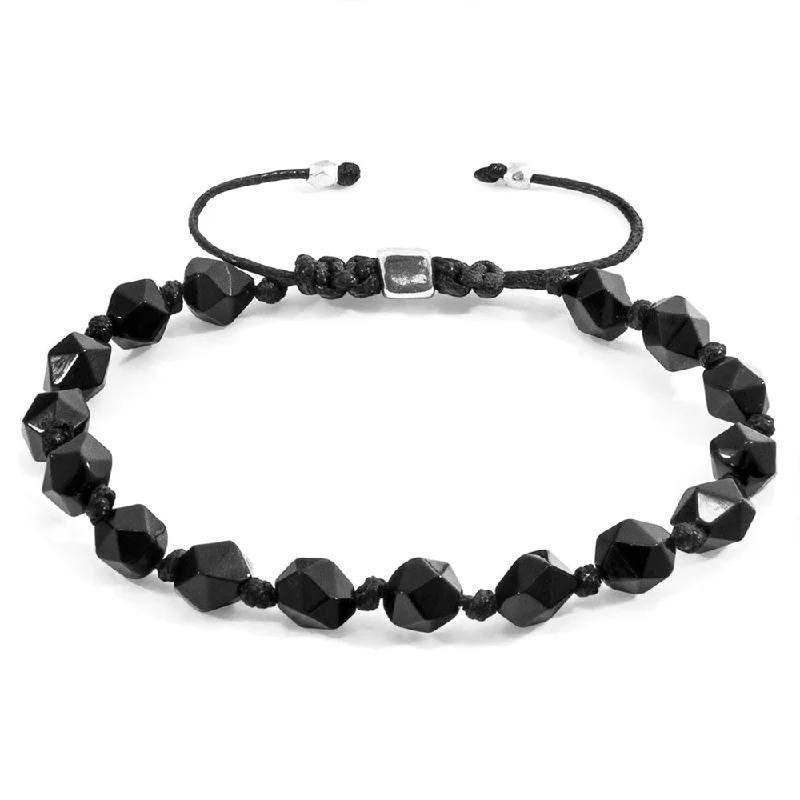 animal-themed bracelets for women -Black Agate Beaded Macramé Adjustable Bracelet - "Zebedee"