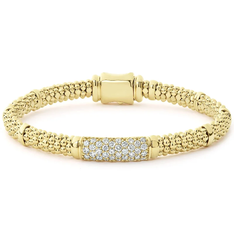 rectangular bangles for women -Caviar Gold 18K Gold Diamond Bracelet | 6mm