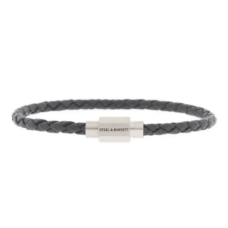 delicate bracelets for women -"Luke Landon" Dark Gray Round Braid Leather Bracelet by Steel & Barnett