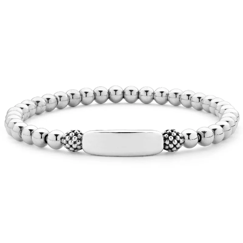 tiny charm bracelets for women -Signature Caviar Silver Station Stretch Bead Bracelet