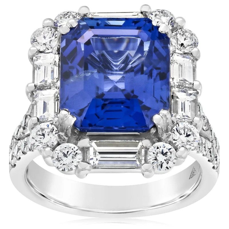 gold engagement rings for women -Asscher Cut No Heat Sapphire & Diamond Ring