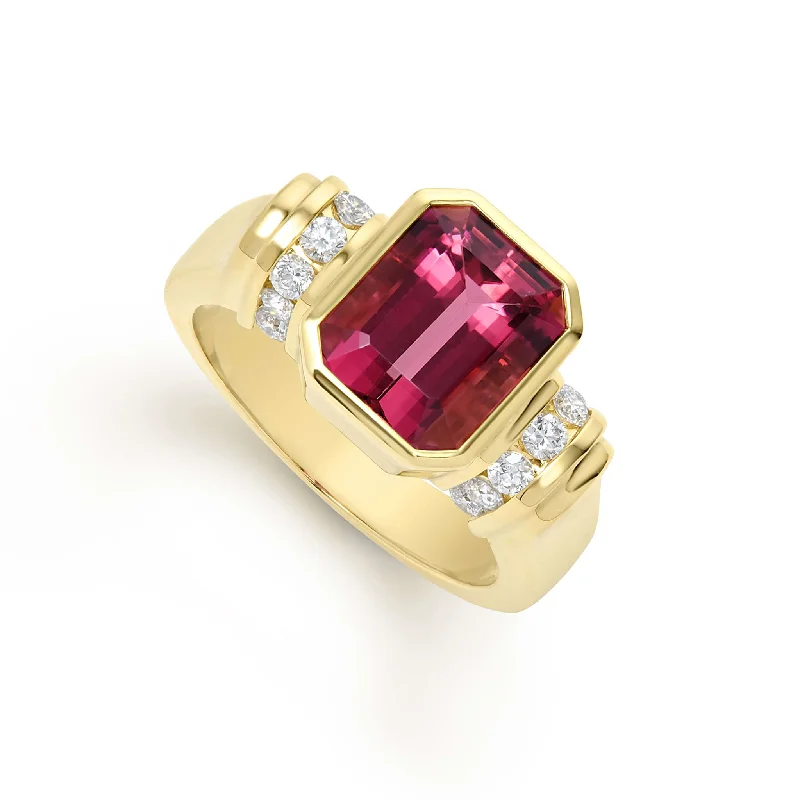 delicate engagement rings for women -Studio 18K Gold Pink Tourmaline and Diamond Ring