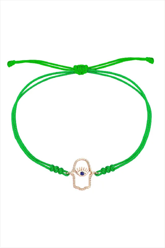 gemstone bracelets for women -Hamsa Cord Bracelet Green Cord