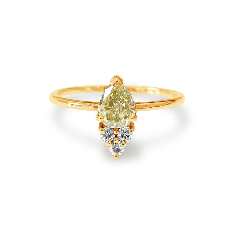 elegant engagement rings for women -Diamond Pear Shape And Diamond Round Ring In 18K Yellow Gold