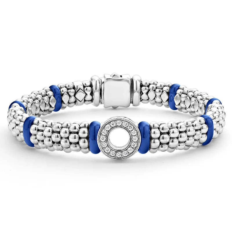 thin stacking bangles for women -Blue Caviar Ultramarine Ceramic and Diamond Circle Bracelet | 9mm