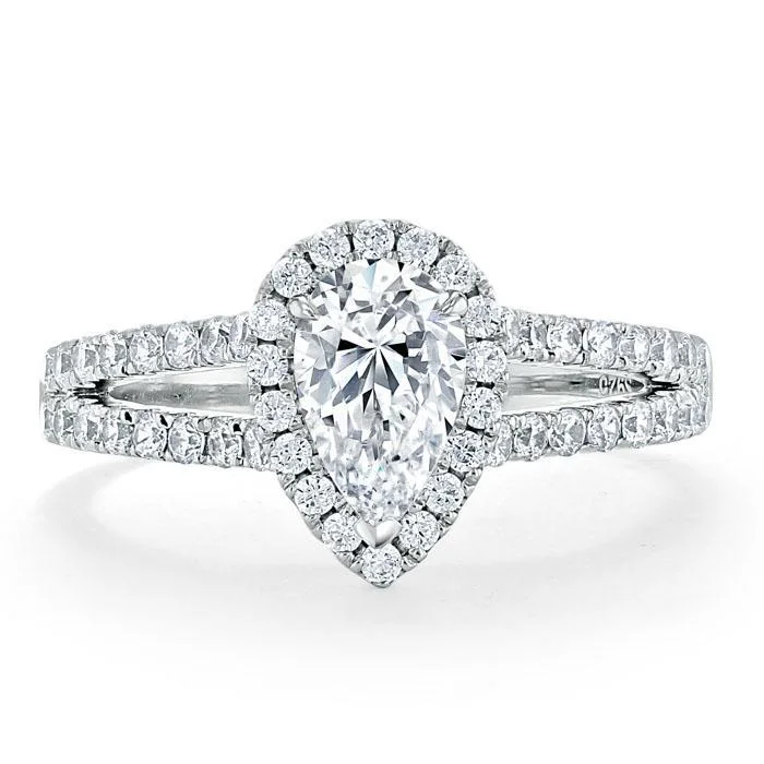 contemporary engagement rings for women -Pear Cut Moissanite Engagement Ring, Classic Halo with Split Shank