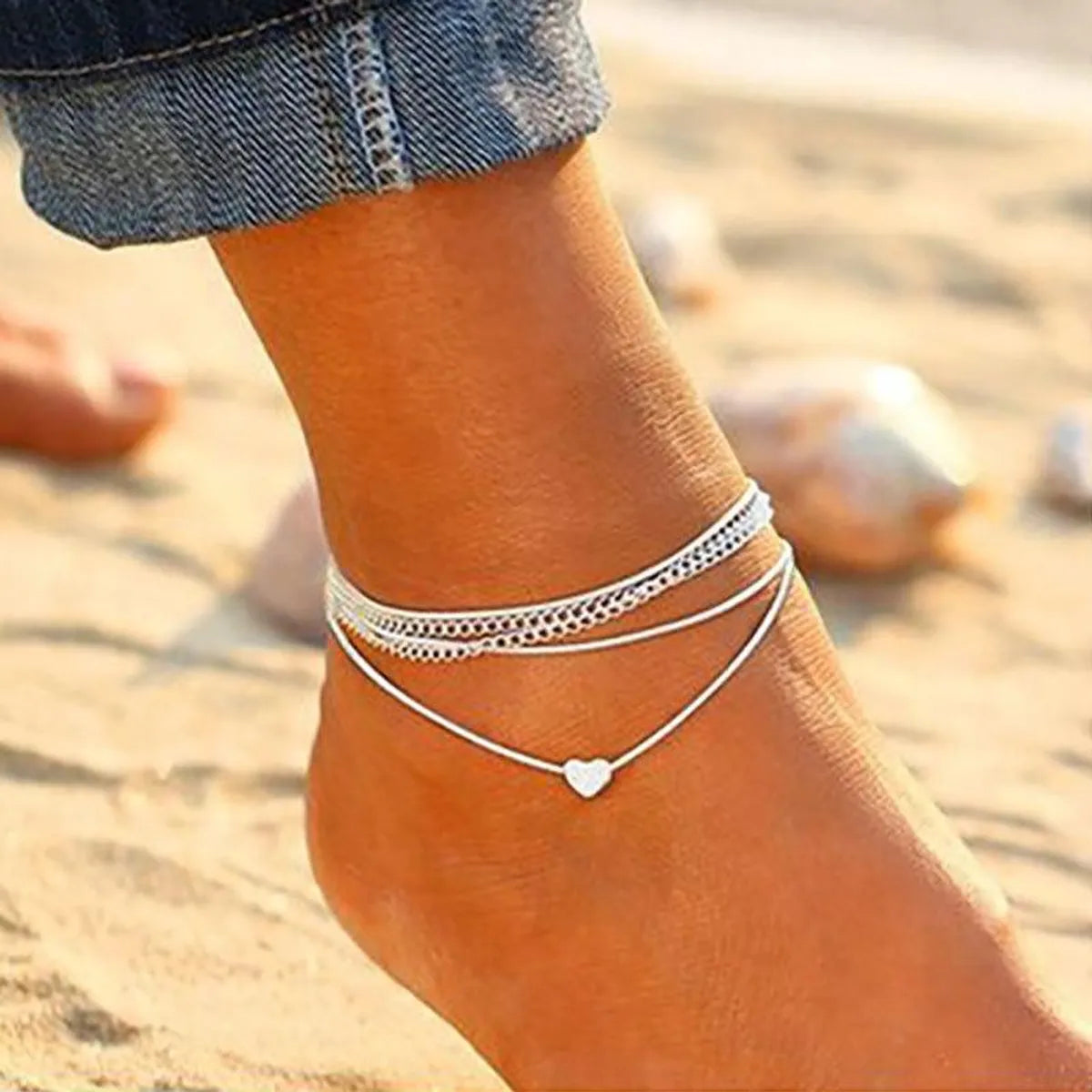 animal-themed bracelets for women -European And American Style Explosion Models Beach Love Multi-Layer Anklet Bracelet Nhdp149890