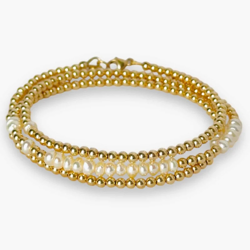 adjustable bracelets for women -Gold Wrap Bracelet with Pearls