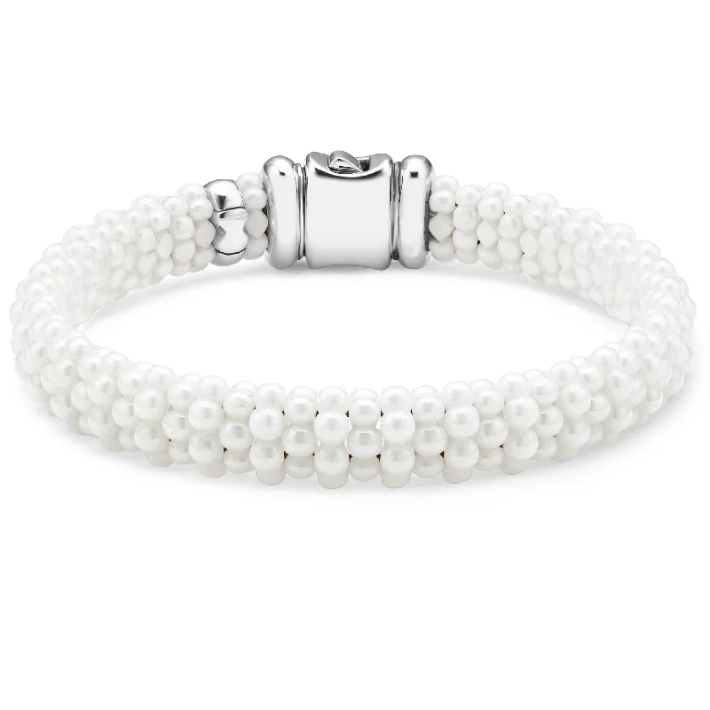 thin stacking bangles for women -White Caviar White Ceramic Beaded Bracelet | 9mm