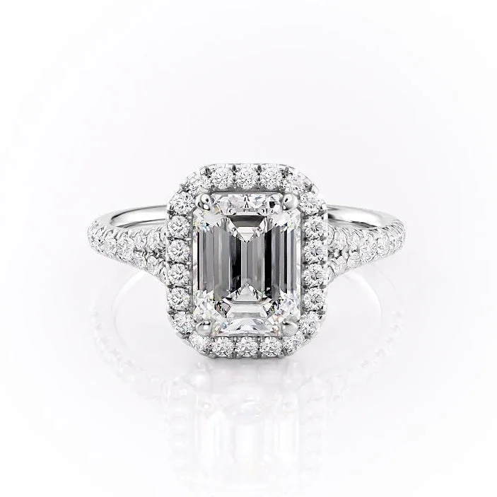 vintage inspired engagement rings for women -Emerald Cut Moissanite Engagement Ring, Split Shank