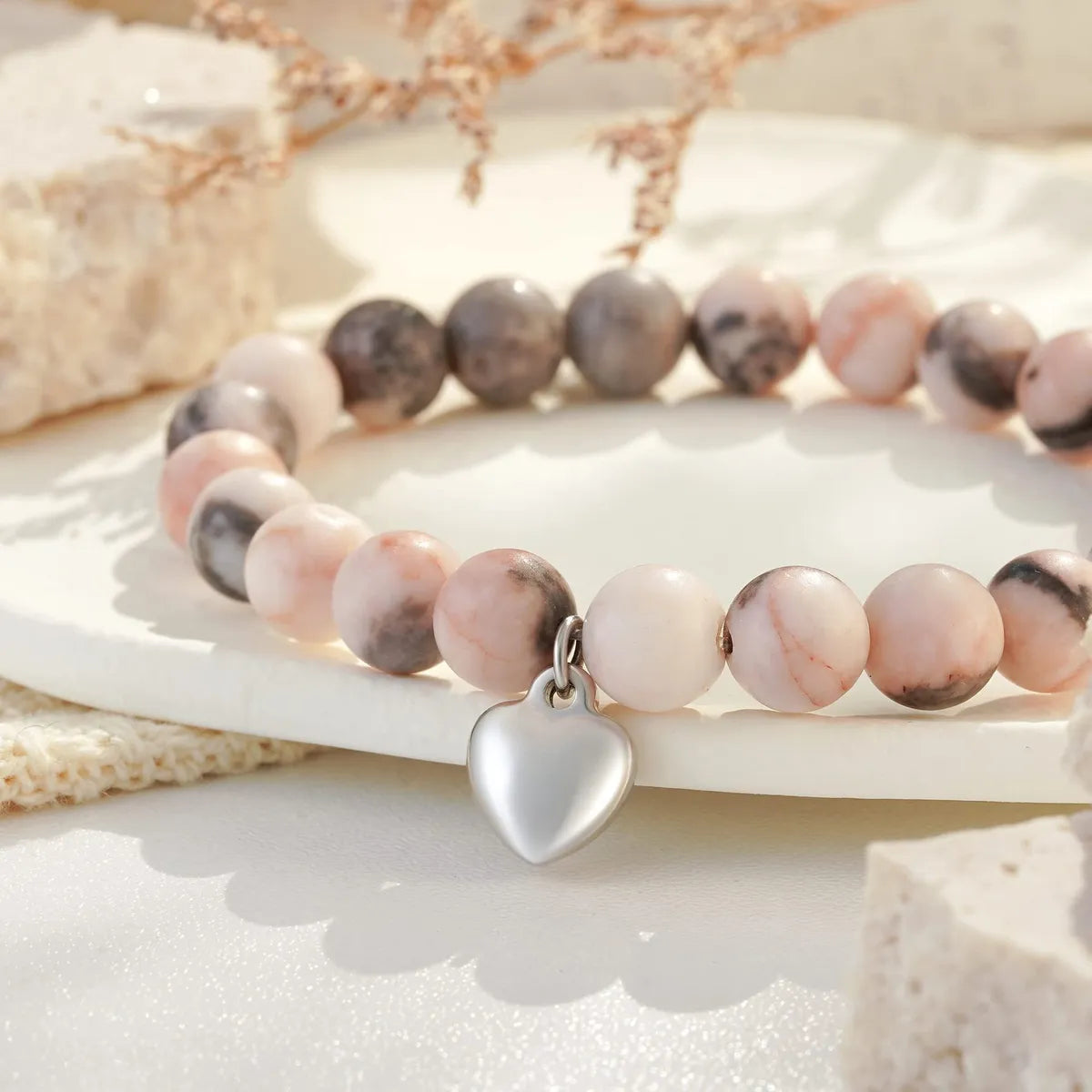 chunky bracelets for women -Beach Heart Shape Natural Stone Bracelets