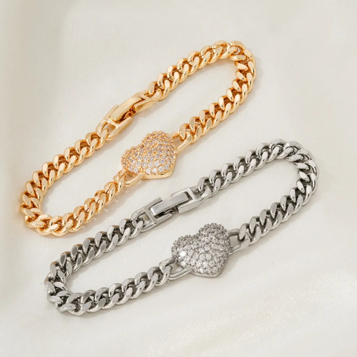 gold cuff bracelets for women -Ig Style Simple Style Heart Shape Copper White Gold Plated Gold Plated Zircon Bracelets In Bulk