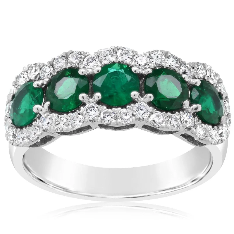 braided engagement rings for women -Five Round Emerald Open Halo Diamond Ring