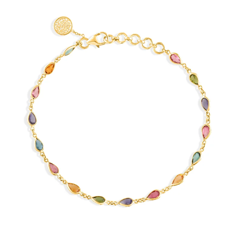 braided bracelets for women -Gemstone Pear shape Bracelet In 18K Yellow Gold