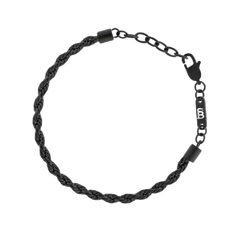 black onyx bracelets for women -Black Plated Stainless Steel Bracelet - "Helix"