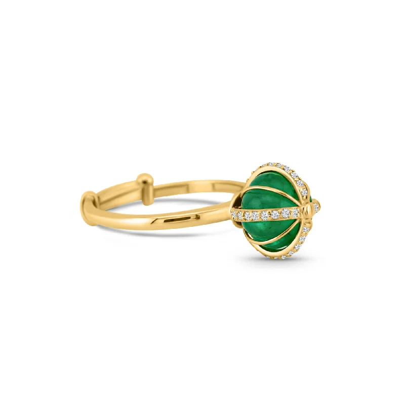 handcrafted engagement rings for women -Emerald Beads & Diamond Ring In 18K Yellow Gold