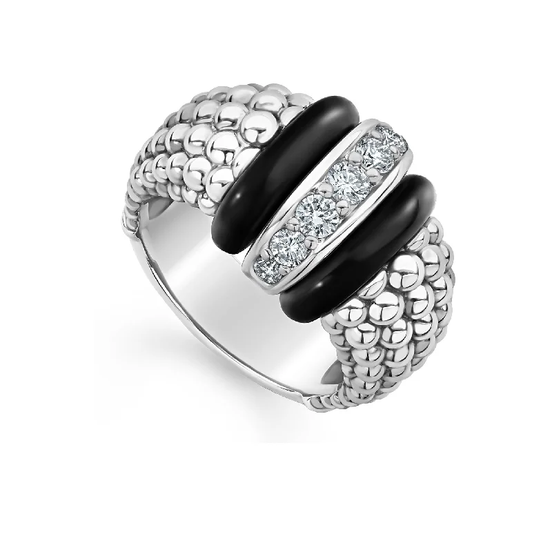 pear shaped engagement rings for women -Black Caviar Black Ceramic Caviar Diamond Ring