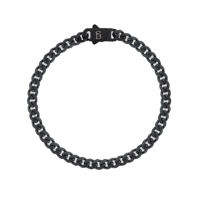 luxury bracelets for women -Matte Black-Plated Stainless Steel Curb Link Bracelet - "Svelte Stephen"