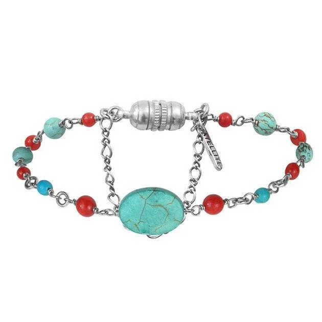 opal bracelets for women -Turquoise and Coral Bead Bracelet by Satellite Paris