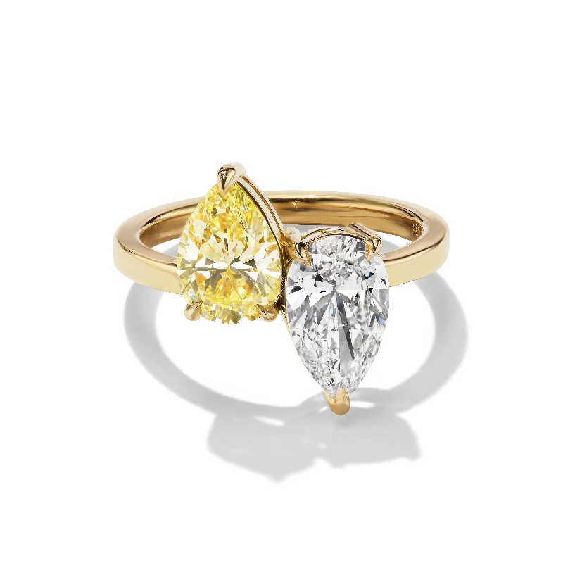 hidden accent engagement rings for women -Yellow and White Pear Diamond Toi et Moi