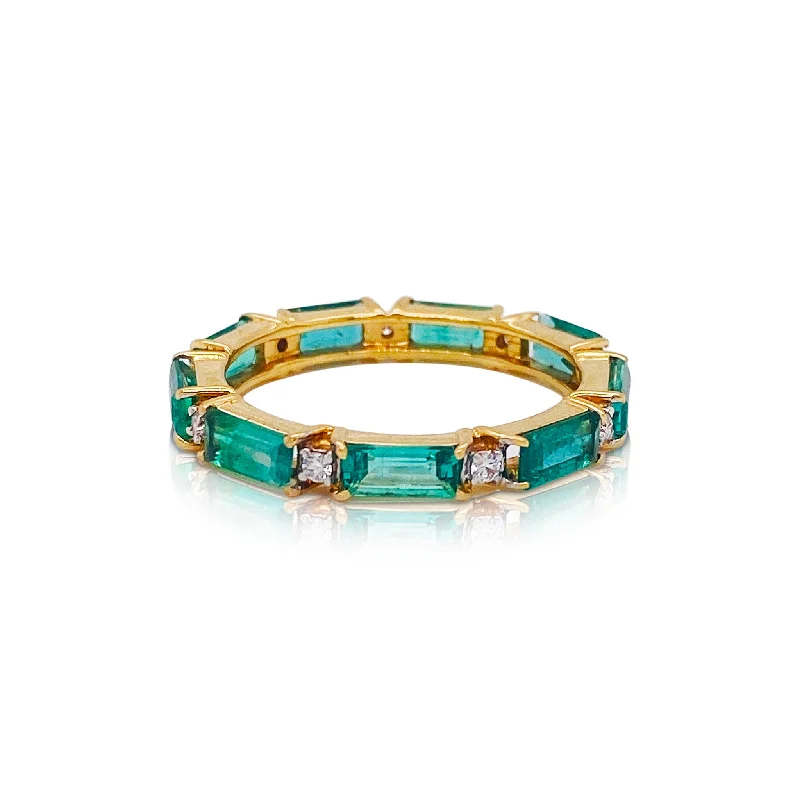 oval engagement rings for women -Emerald Rectangle And Diamond Ring In 18K Yellow Gold