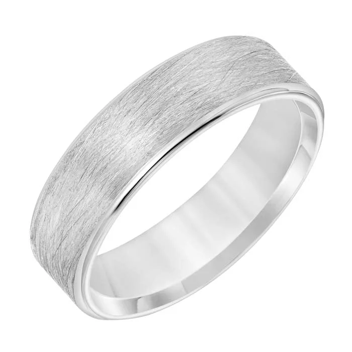 modern engagement rings for women -Goldman Men's 6MM Wedding Band with Wire Finish Center and Polished Rounded Edge in 14K White Gold