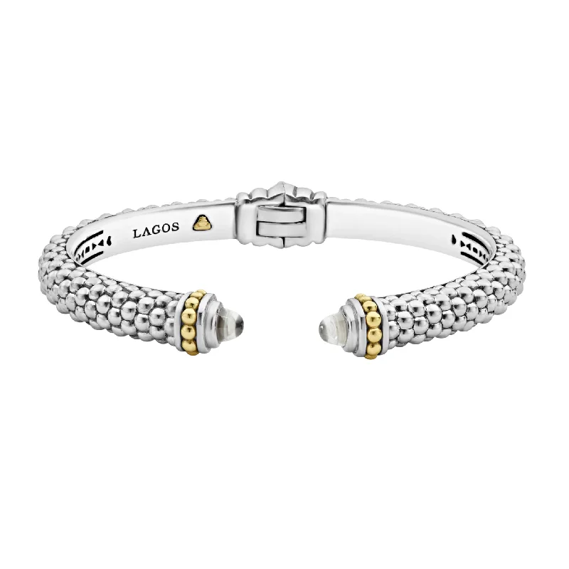 chunky bracelets for women -Caviar Color White Topaz Cuff Bracelet | 8mm