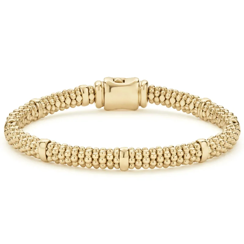 chevron bangles for women -Caviar Gold 18K Gold Station Caviar Bracelet | 6mm