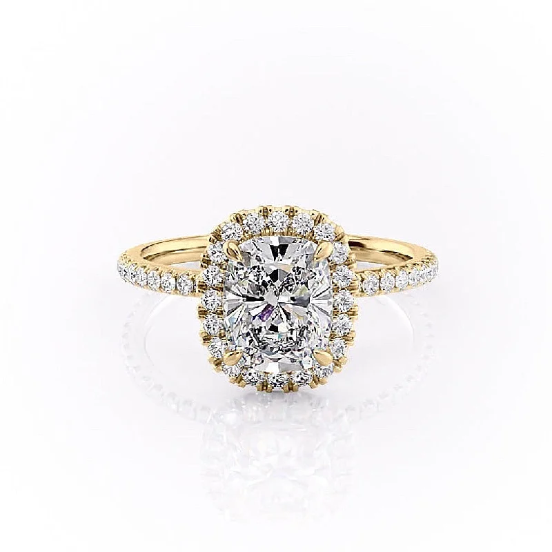 celestial star engagement rings for women -Elongated Cushion Cut Moissanite Engagement Ring, Classic Halo