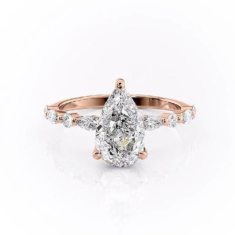 diamond engagement rings for women -Pear Cut Moissanite Engagement Ring With Hidden Halo