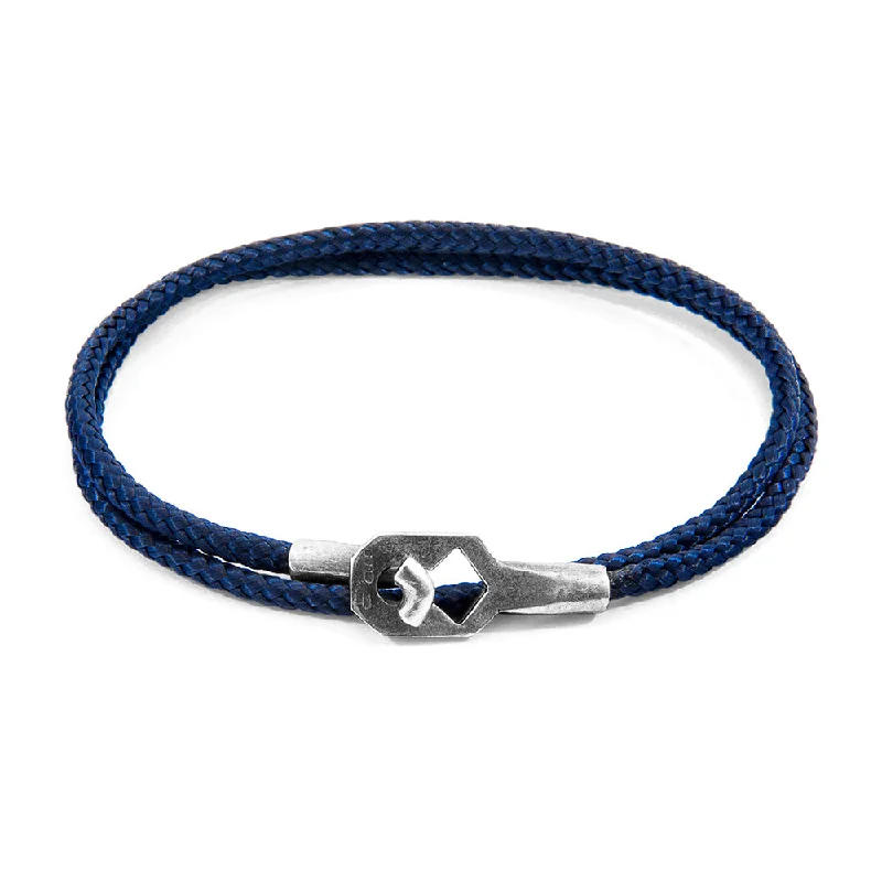 unique designer bracelets for women -Navy Blue Braided Cord Bracelet - "Tenby"