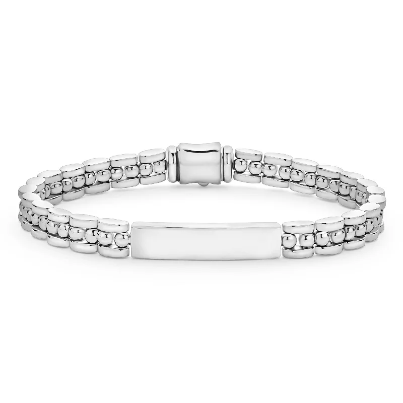 vintage-inspired bracelets for women -Signature Caviar Petite Silver Engravable ID Link Bracelet