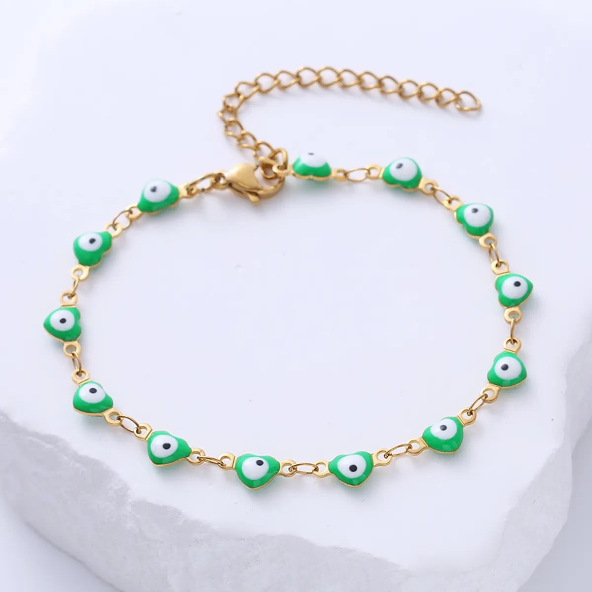 chain bracelets for women -Classic Style Devil's Eye Heart Shape Stainless Steel Epoxy Bracelets