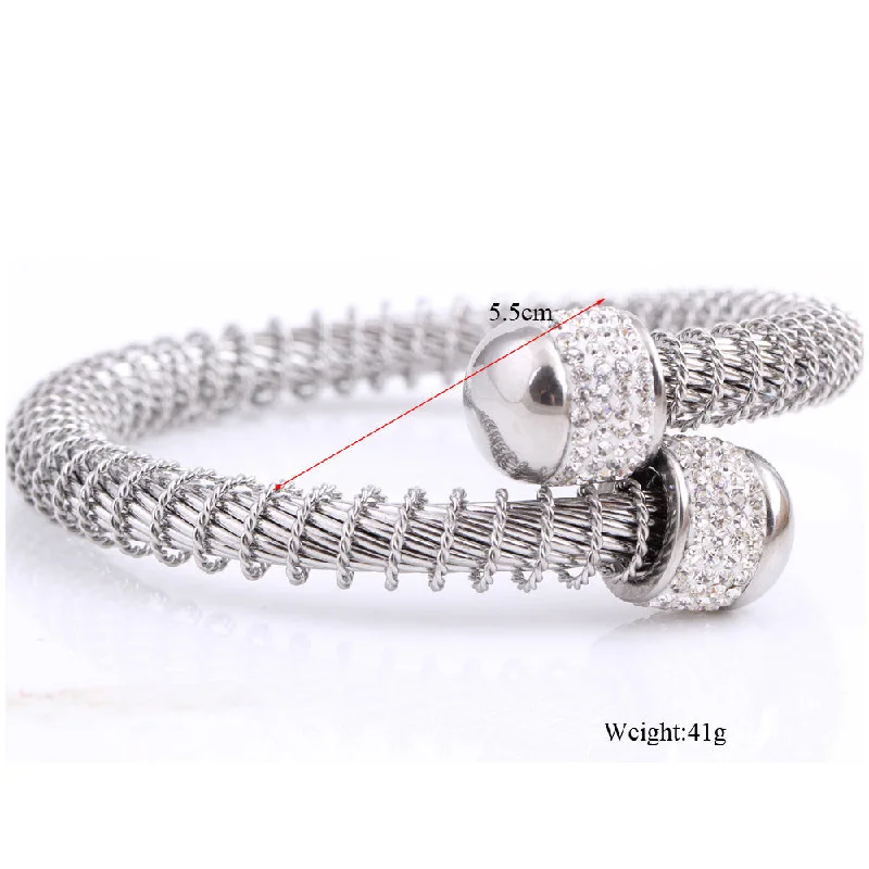 ruby bracelets for women -Fashion Spring Steel Wire Golden Diamond-embedded Stainless Steel Bracelet Wholesale