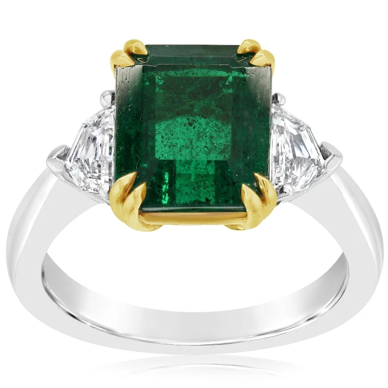 baroque engagement rings for women -Emerald and Half-Moon Diamond Ring