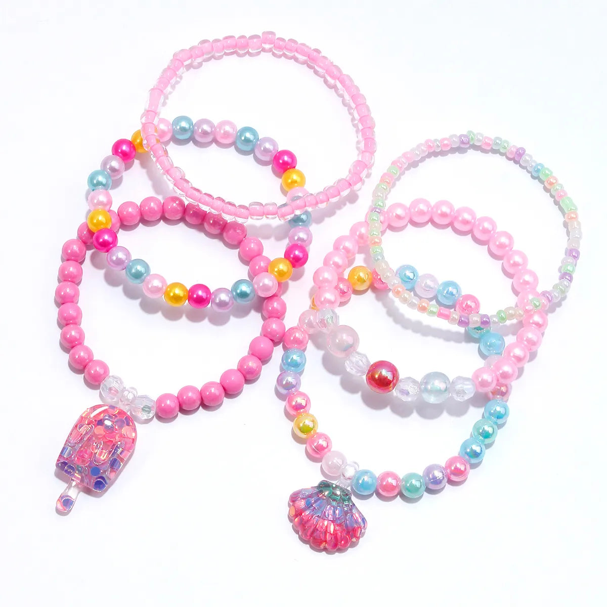 wide cuff bracelets for women -Princess Cute Star Heart Shape Shell Arylic Resin Beaded Girl'S Bracelets